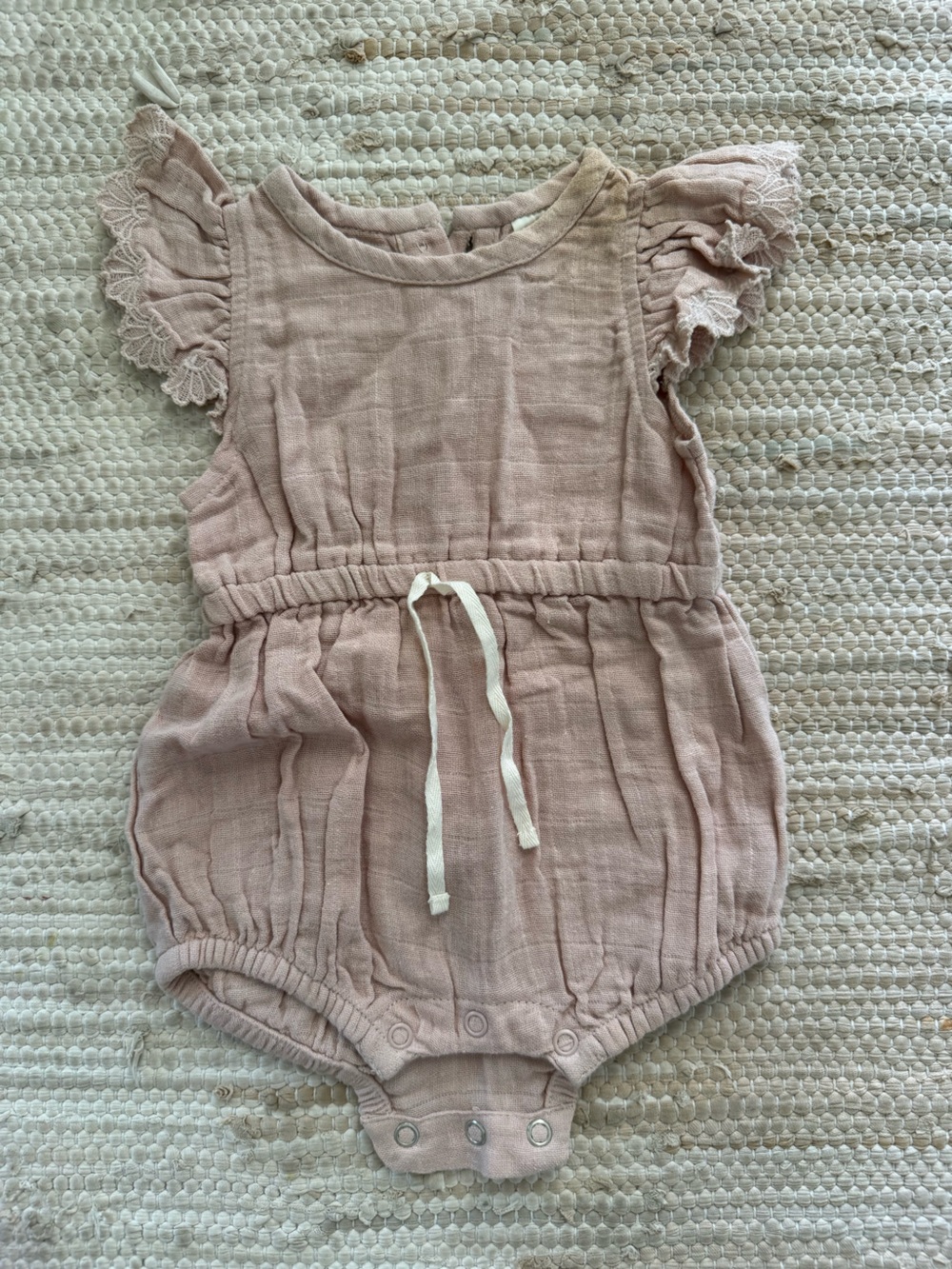 Girls Dusty Rose Linen Romper with Drawstring